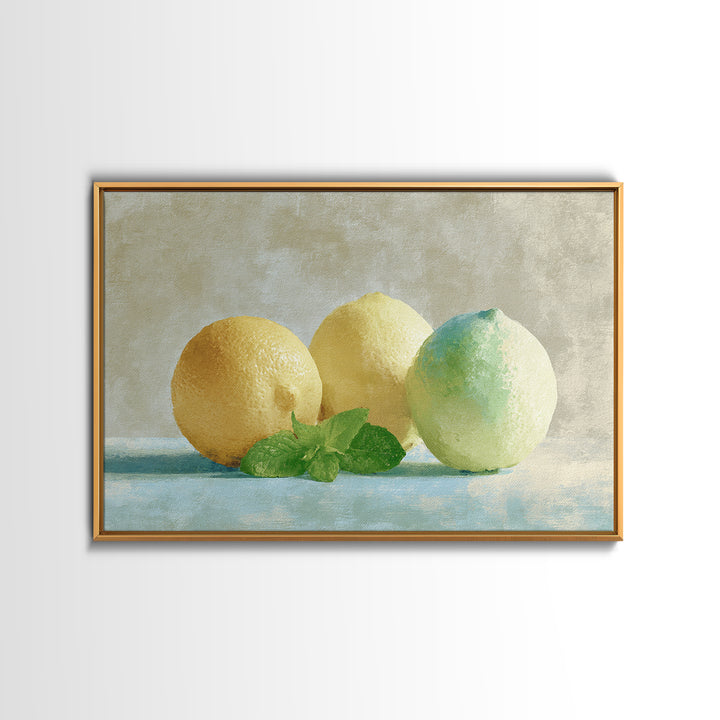 Fresh Citrus and Mint Still Life Framed Canvas Print, Dental Office Art, Dental Hygiene, Office Decor, Oil Painting, Calm, DOA-3x2-59