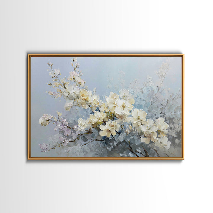 Sterile Modern Floral Painting Framed Canvas Print, Dental Office Art, Neutral Decor, Office Decor, Oil Painting, Calm, DOA-3x2-63