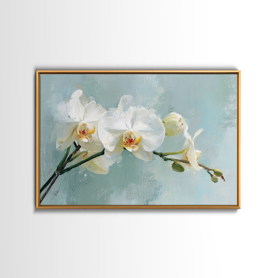 White Orchid on Stone Background Framed Canvas Print, Dental Office Art, Dental Wall Art, Office Decor, Abstract Art, Calm, DOA-3x2-64