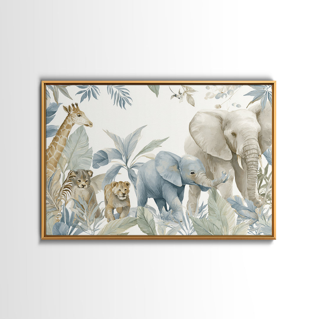 Happy Jungle Animals Framed Canvas Print, Dental Office Art, Minimalist Wall Art, Office Decor, Fine Art, Calm, Dental Decor, DOA-3x2-90