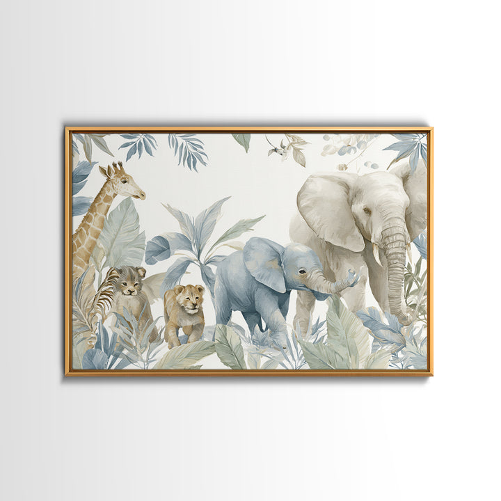 Happy Jungle Animals Framed Canvas Print, Dental Office Art, Minimalist Wall Art, Office Decor, Fine Art, Calm, Dental Decor, DOA-3x2-90