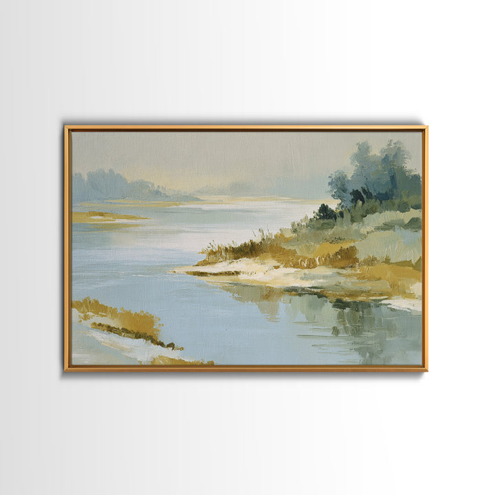 Sunlit Lake with Calming Reflections Framed Canvas Print, Dental Office Art, Dentistry Art, Office Decor, Fine Art, Calm, DOA-3x2-91
