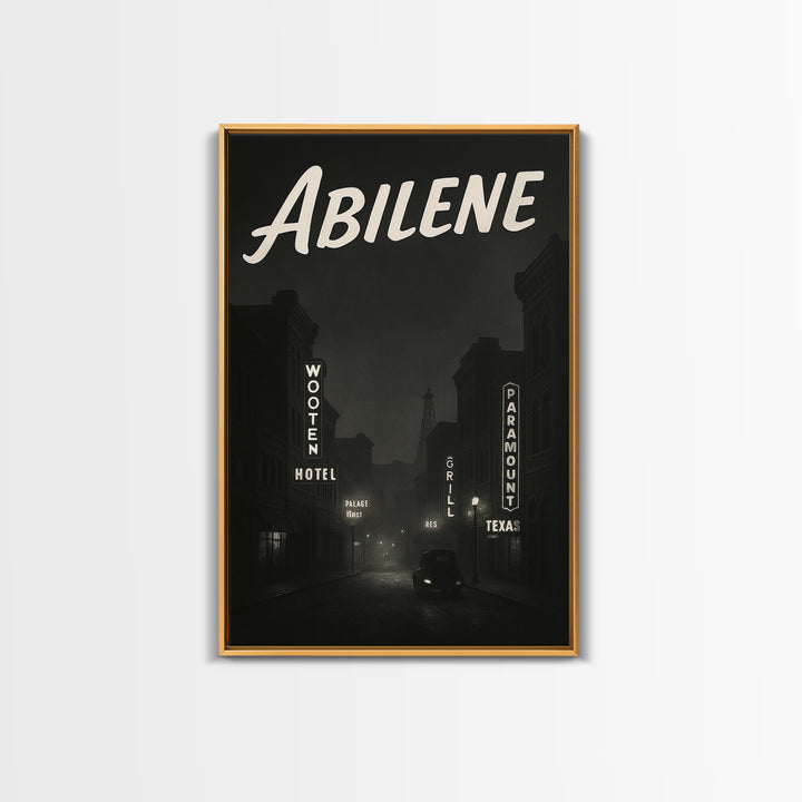 Abilene Texas Travel Poster, Canvas Print, Night Street Poster Art, Abilene Wall Art, City Art Print, Mid Century Wall Art, City Poster