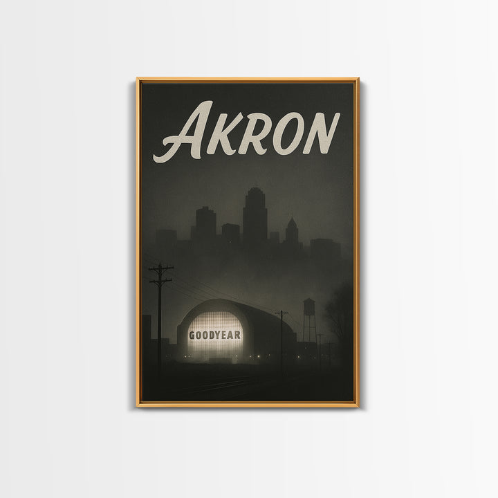 Akron Ohio Travel Poster, Canvas Print, Black And White Travel Art, Akron Wall Art, Vintage Travel Print, Travel Poster Art, City Art Print
