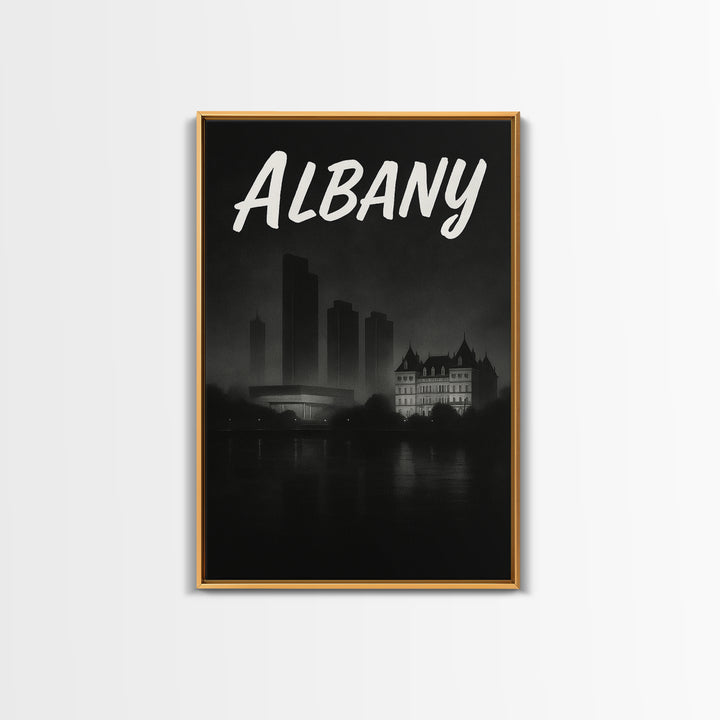 Albany New York Travel Poster, Canvas Print, Night Street Poster Art, Albany Poster Print, Travel Wall Decor, Wanderlust Decor, Wall Decor