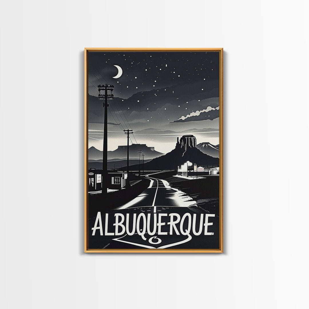 Albuquerque Travel Poster, Framed Canvas Print, Dark Moody City Wall Art, Albuquerque Wall Art, Travel Wall Art, Fine Art Print