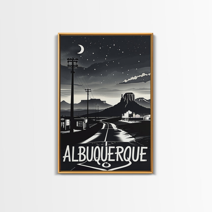 Albuquerque Travel Poster, Framed Canvas Print, Dark Moody City Wall Art, Albuquerque Wall Art, Travel Wall Art, Fine Art Print