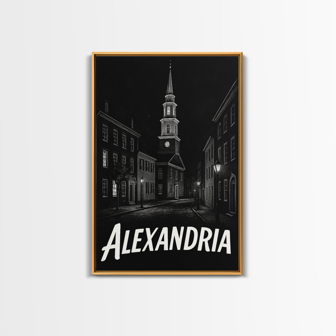 Alexandria Travel Poster, Framed Canvas Print, Black And White Travel Art, Alexandria Poster Print, Travel Poster Art, City Illustration