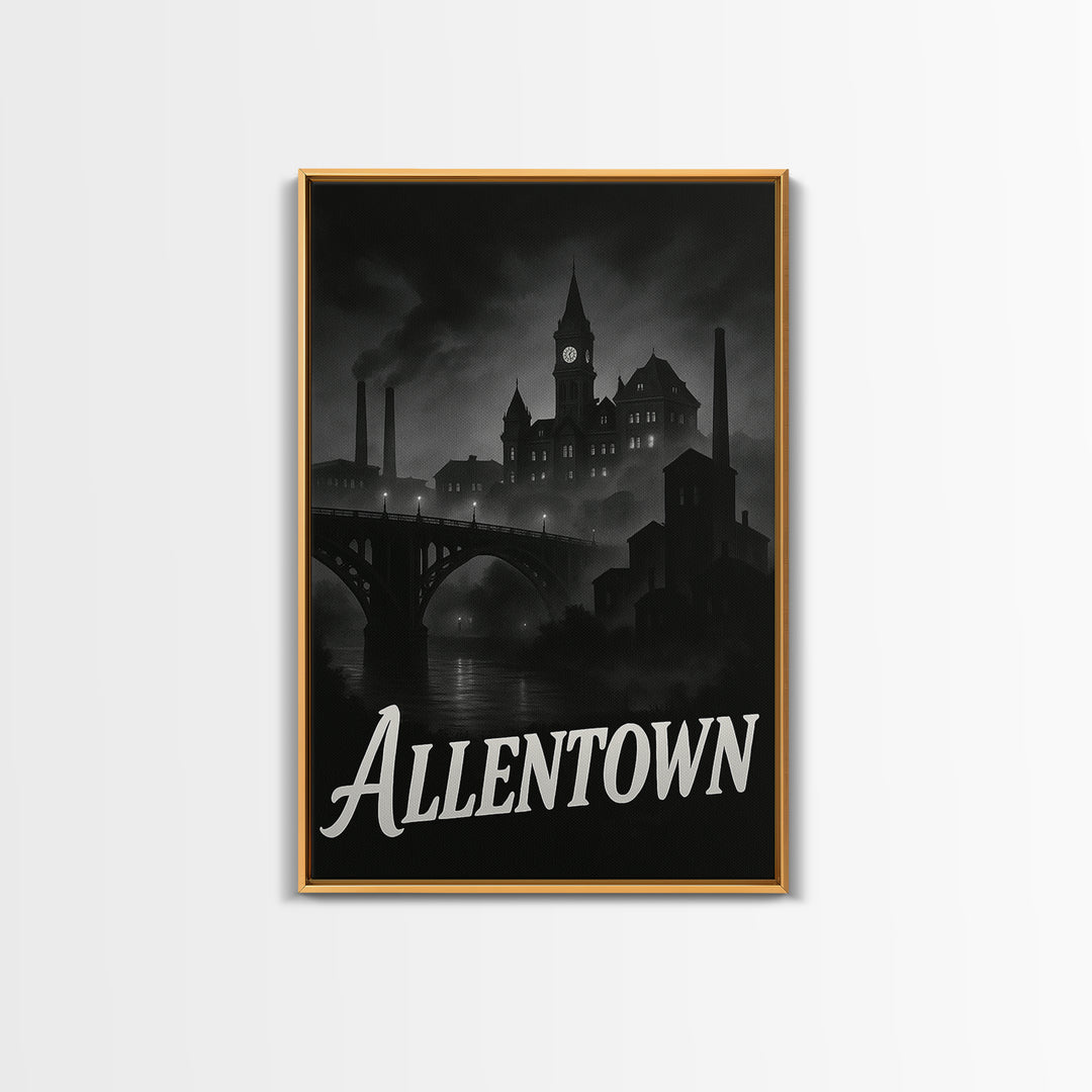 Allentown Pennsylvania Travel Poster, Canvas Print, Night Street Poster Art, Allentown City Art, City Travel Prints, Wall Art, Poster Art