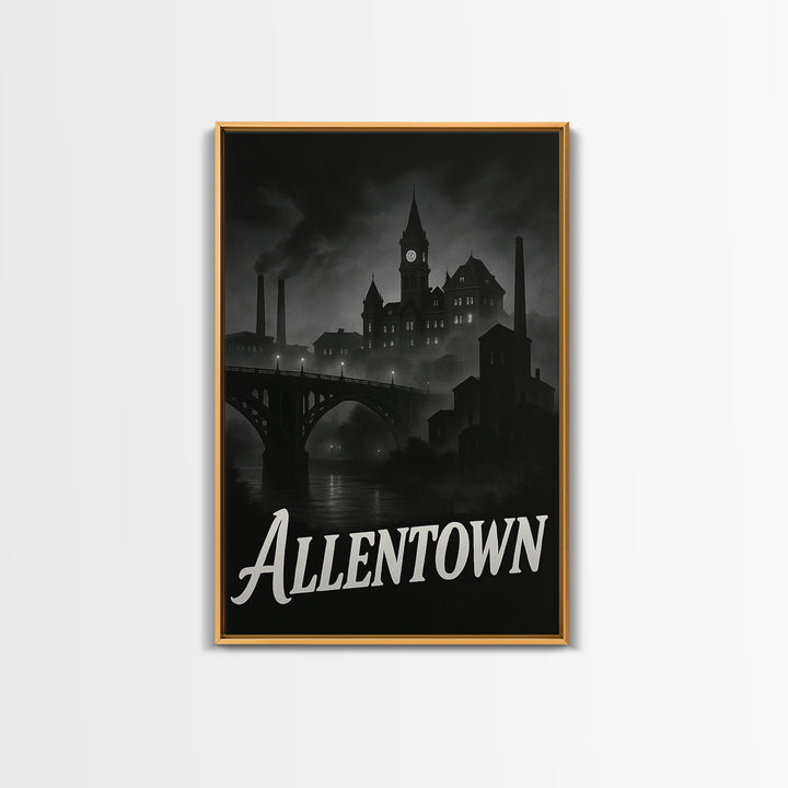 Allentown Pennsylvania Travel Poster, Canvas Print, Night Street Poster Art, Allentown City Art, City Travel Prints, Wall Art, Poster Art