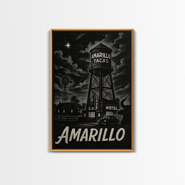 Amarillo Travel Poster, Framed Canvas Print, Vintage Noir Poster Art, Amarillo Travel Art, Vintage City Poster, Retro Travel Print