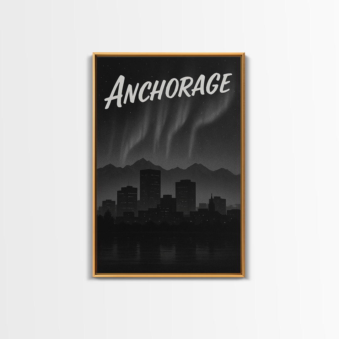 Anchorage Travel Poster, Canvas Print, Dark Moody City Wall Art, Anchorage Travel Art, Retro Travel Print, Vintage Travel Art, Design 2