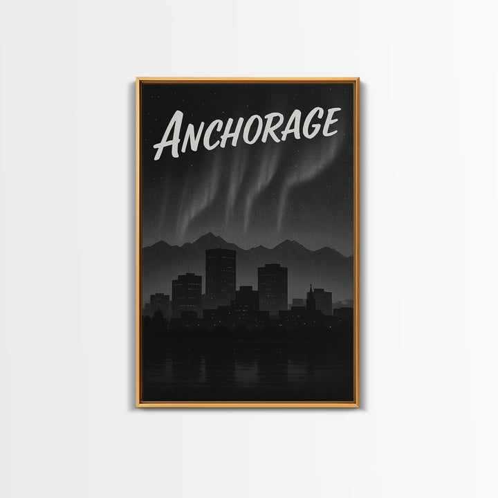 Anchorage Travel Poster, Canvas Print, Dark Moody City Wall Art, Anchorage Travel Art, Retro Travel Print, Vintage Travel Art, Design 2