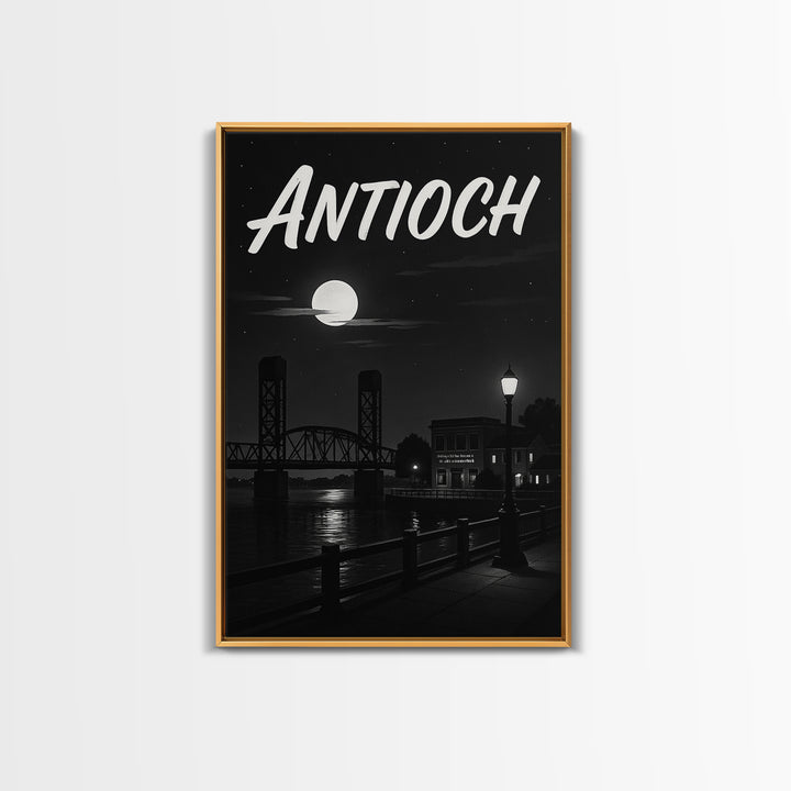 Antioch Travel Poster, Framed Canvas Print, Black And White Travel Art, Antioch Wall Art, Watercolor Downtown Skyline, Travel Wall Decor