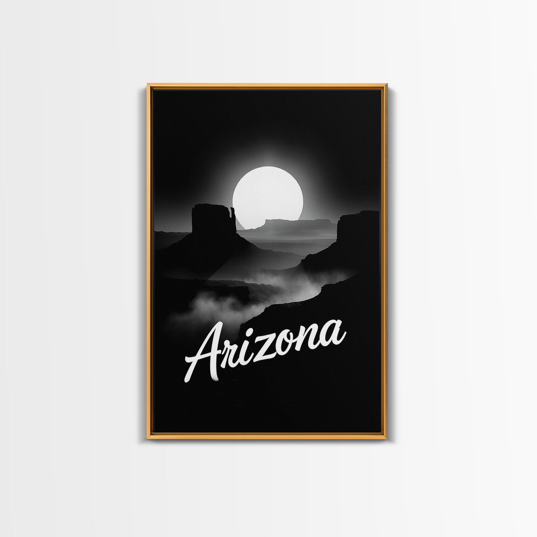 Arizona Travel Poster, Framed Canvas Print, Night Street Poster Art, Arizona City Art, Eclectic Wall Decor, Mid Century Wall Art