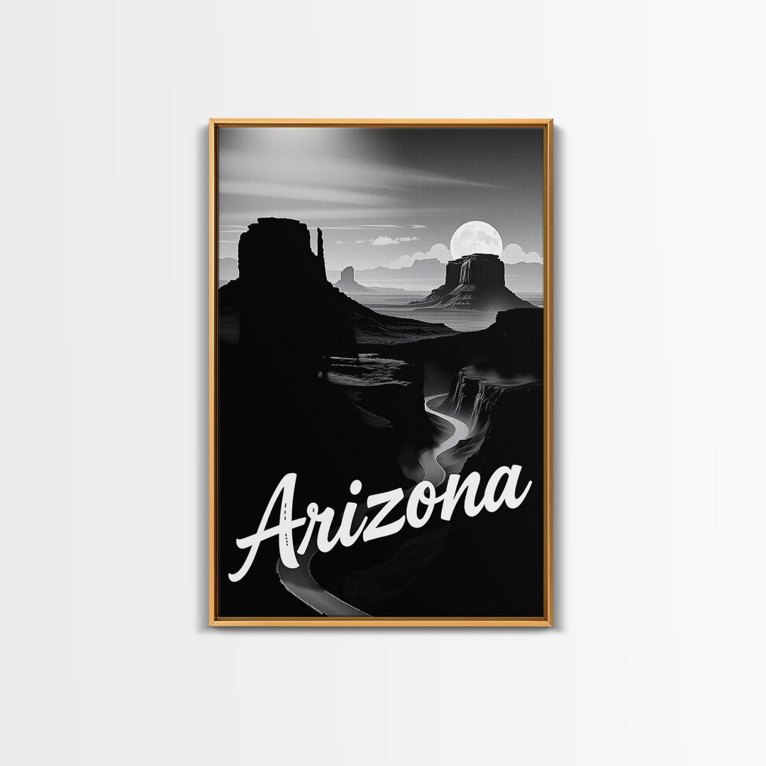 Arizona Travel Poster, Framed Canvas Print, Black And White Travel Art, Arizona Poster Print, Mid Century Wall Art, City Travel Prints