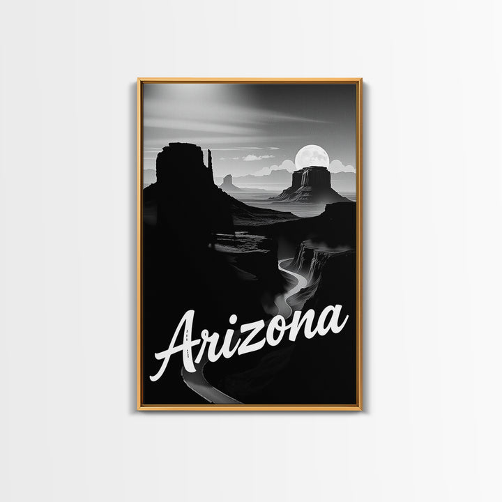 Arizona Travel Poster, Framed Canvas Print, Black And White Travel Art, Arizona Poster Print, Mid Century Wall Art, City Travel Prints