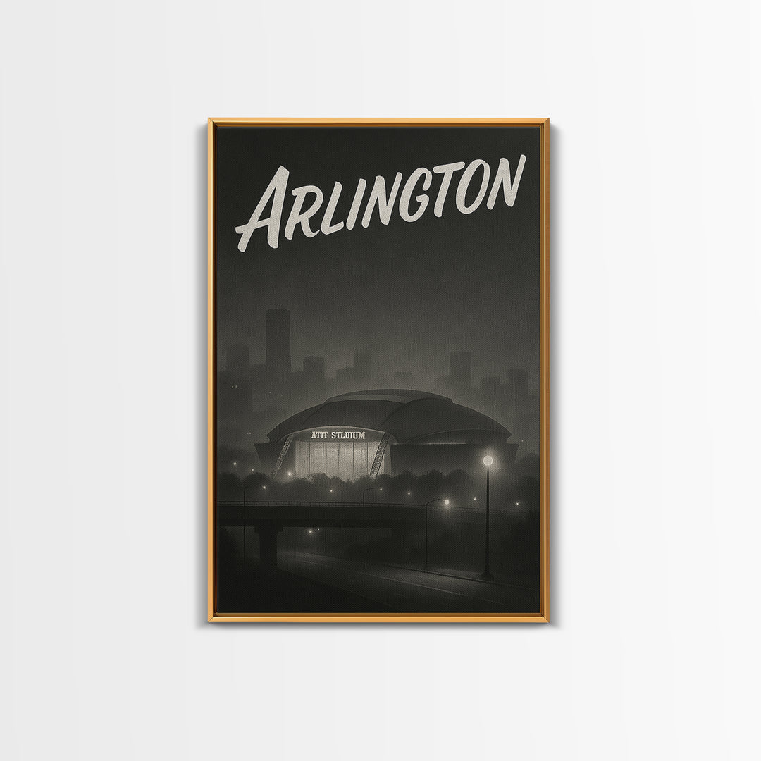Arlington Texas Travel Poster, Canvas Print, Black And White Travel Art, Arlington Wall Art, Vintage Travel Art, Gift For Travelers