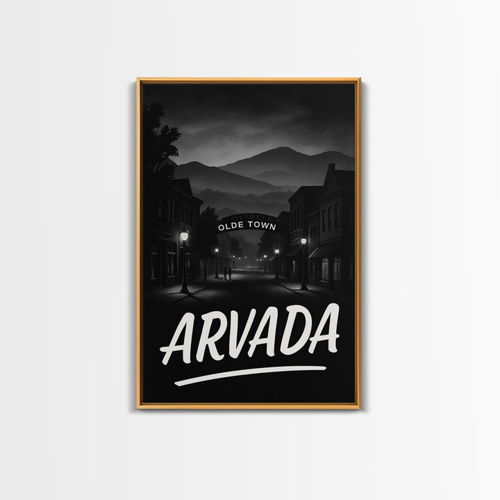 Arvada Travel Poster, Framed Canvas Print, Black And White Travel Art, Arvada Poster Print, City Art Print, Watercolor Downtown Skyline