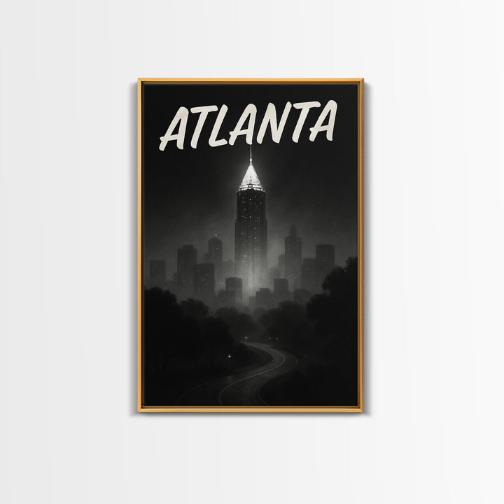 Atlanta Travel Poster, Framed Canvas Print, Night Street Poster Art, Atlanta Wall Art, Vintage Travel Print, Travel Art Print, Design 2