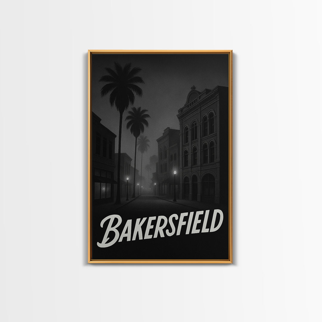 Bakersfield California Travel Poster, Canvas Print, Black And White Travel Art, Bakersfield Wall Art, Fine Art Print, Home Office Decor