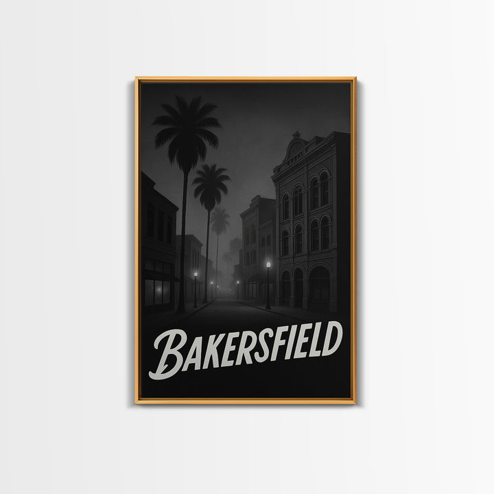 Bakersfield California Travel Poster, Canvas Print, Black And White Travel Art, Bakersfield Wall Art, Fine Art Print, Home Office Decor