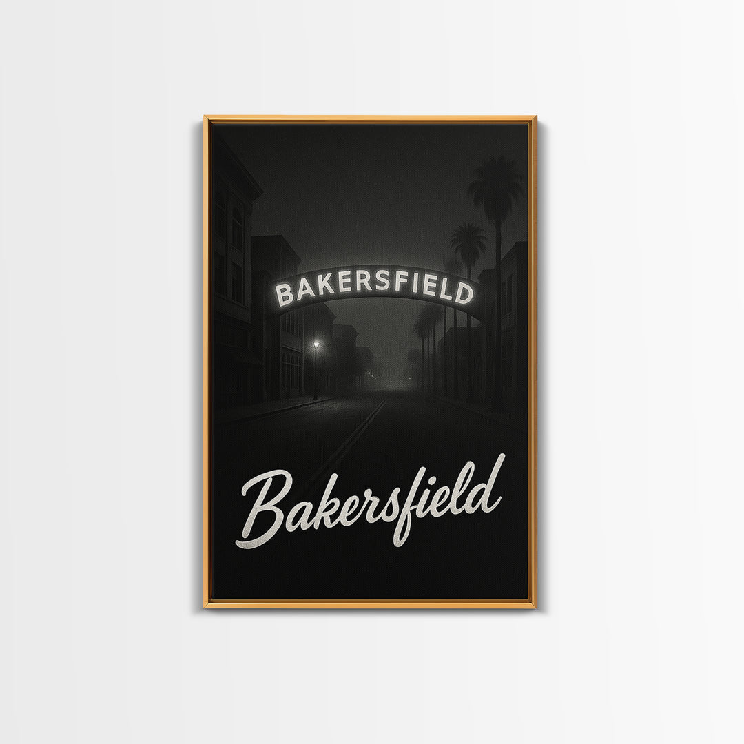 Bakersfield Travel Poster, Canvas Print, Vintage Noir Poster Art, Bakersfield Art Print, Travel Poster Set, City Travel Prints