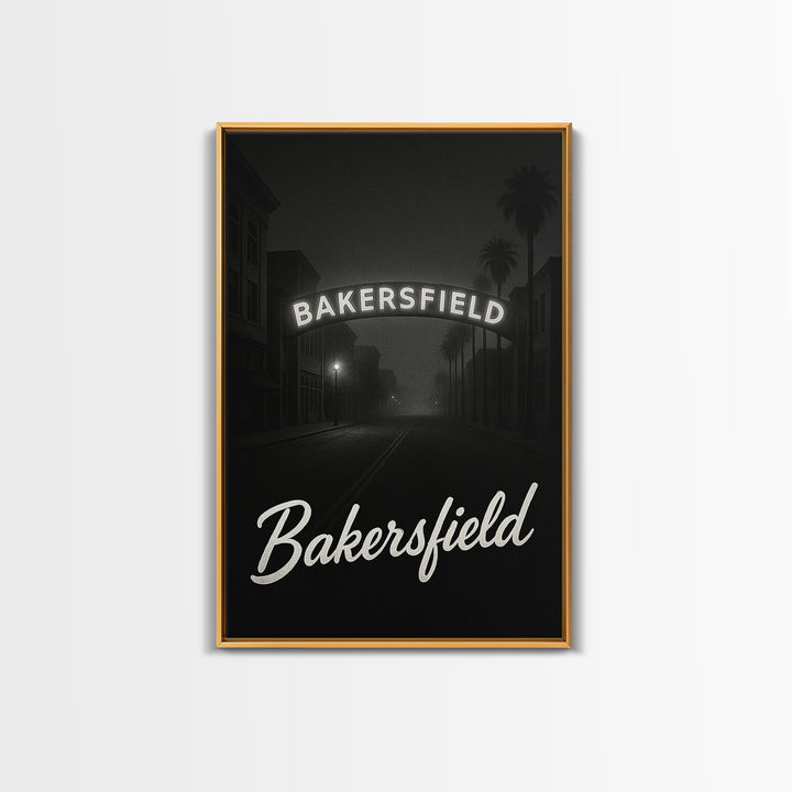 Bakersfield Travel Poster, Canvas Print, Vintage Noir Poster Art, Bakersfield Art Print, Travel Poster Set, City Travel Prints