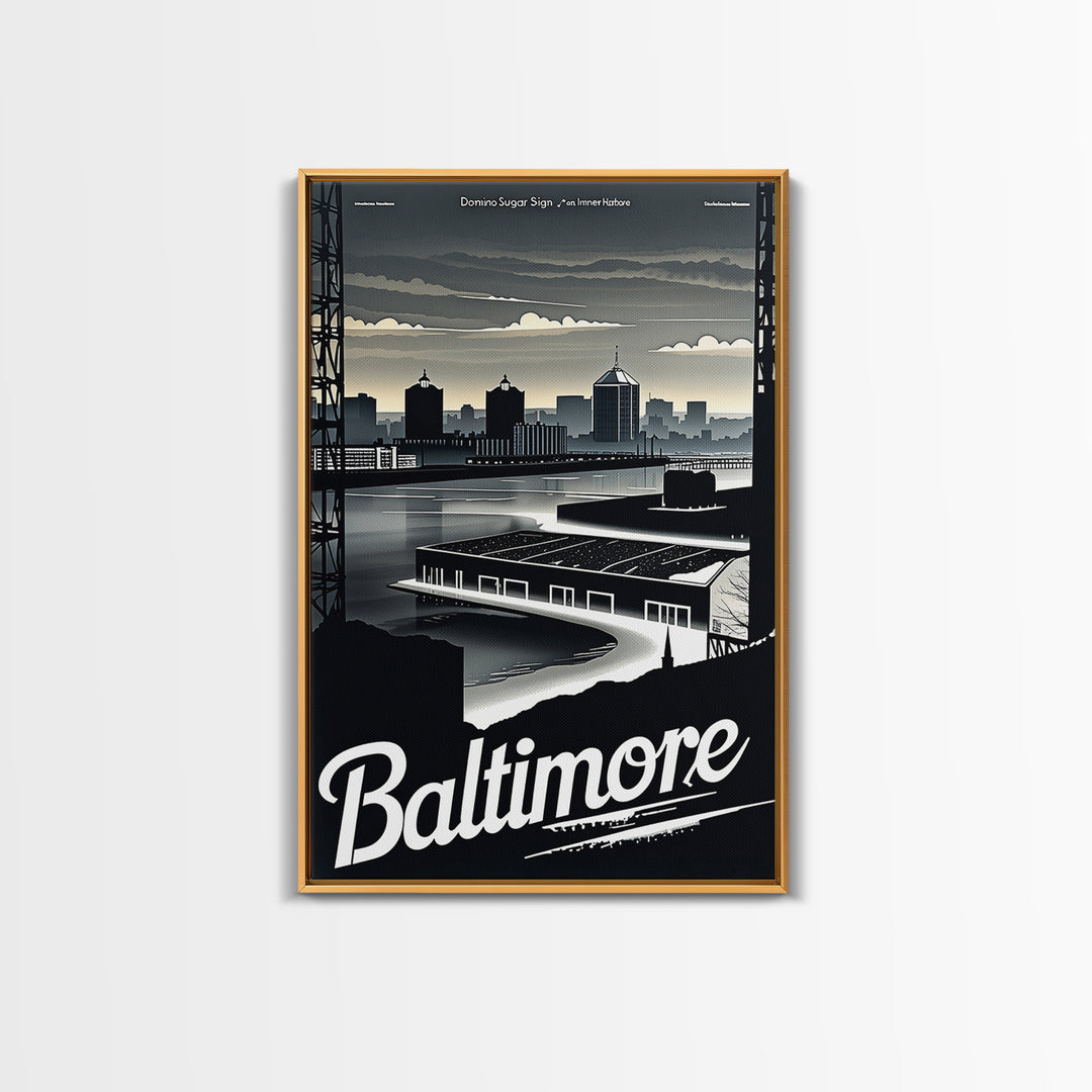 Baltimore Travel Poster, Framed Canvas Print, Black And White Travel Art, Baltimore Poster Print, Retro Travel Print, Home Office Decor