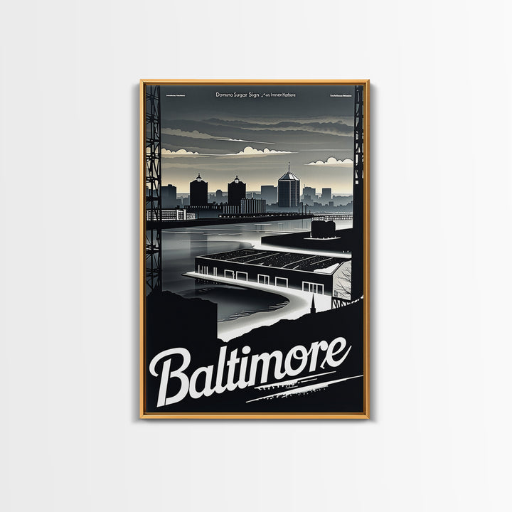 Baltimore Travel Poster, Framed Canvas Print, Black And White Travel Art, Baltimore Poster Print, Retro Travel Print, Home Office Decor