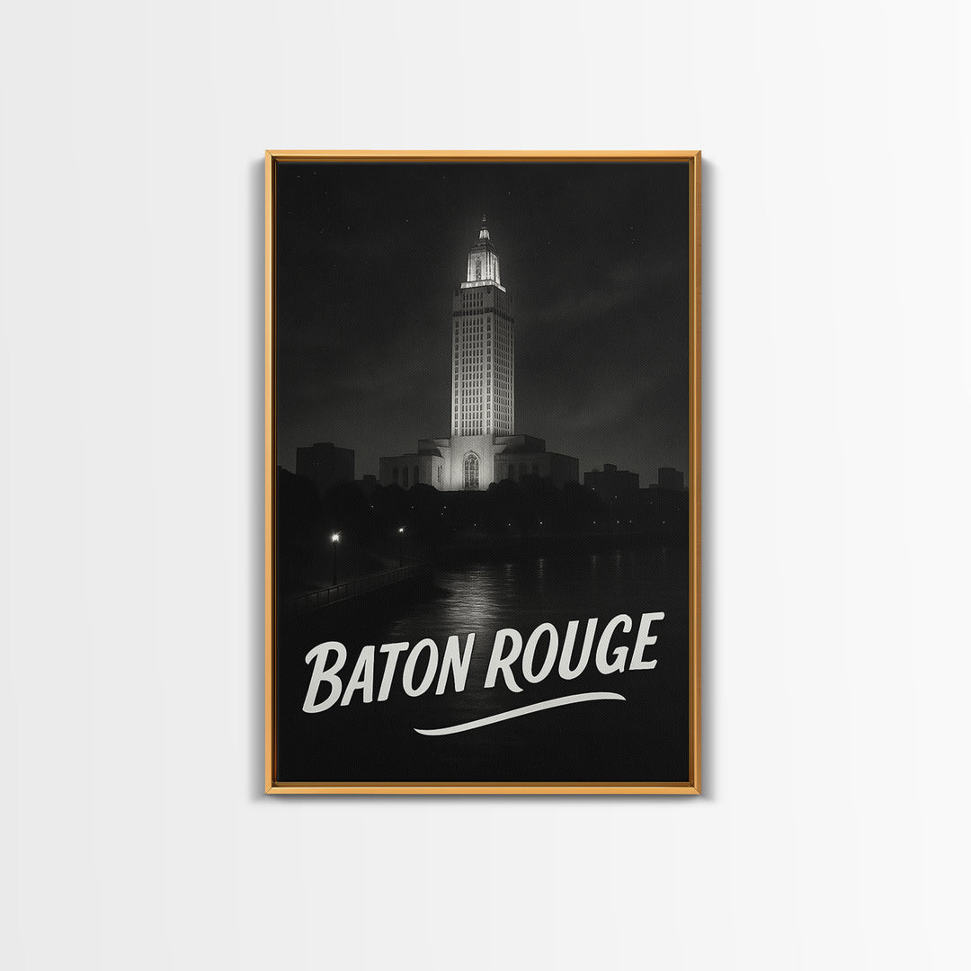 Baton Rouge Louisiana Travel Poster, Canvas Print, Black And White Travel Art, Baton Rouge Travel Art, Vintage City Art, City Travel Prints
