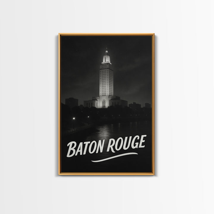 Baton Rouge Louisiana Travel Poster, Canvas Print, Black And White Travel Art, Baton Rouge Travel Art, Vintage City Art, City Travel Prints