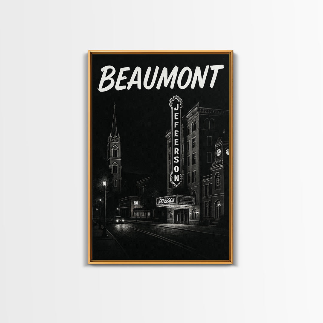 Beaumont Travel Poster, Framed Canvas Print, Dark Moody City Wall Art, Beaumont City Art, Eclectic Wall Decor, Living Room Wall Art
