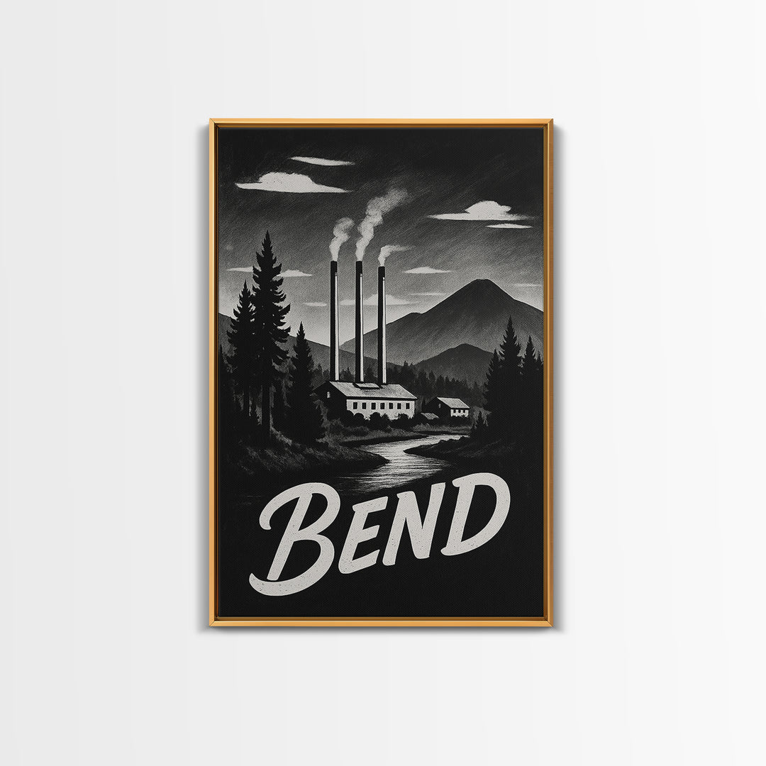 Bend Oregon Travel Poster, Canvas Print, Vintage Noir Poster Art, Bend City Art, Fine Art Print, Vintage Travel Print, Vintage City Poster