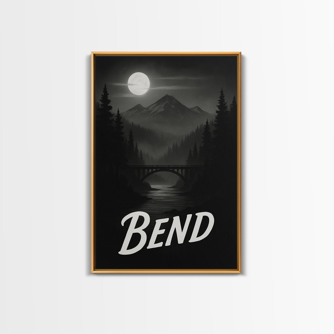 Bend Travel Poster, Canvas Print, Black And White Travel Art, Bend Travel Art, Travel Wall Decor, City Travel Prints, Gift For Travelers