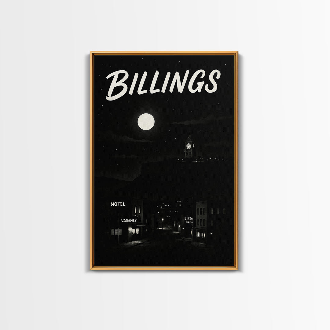 Billigns Travel Poster, Framed Canvas Print, Night Street Poster Art, Billigns Travel Art, City Travel Prints, Living Room Wall Art