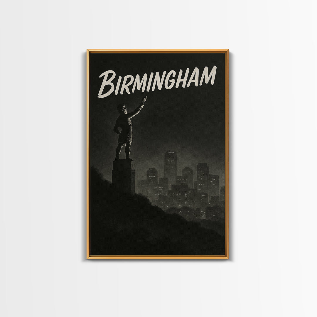 Birmingham Alabama Travel Poster, Canvas Print, Night Street Poster Art, Birmingham Wall Art, Mid Century Wall Art, Vintage Travel Print