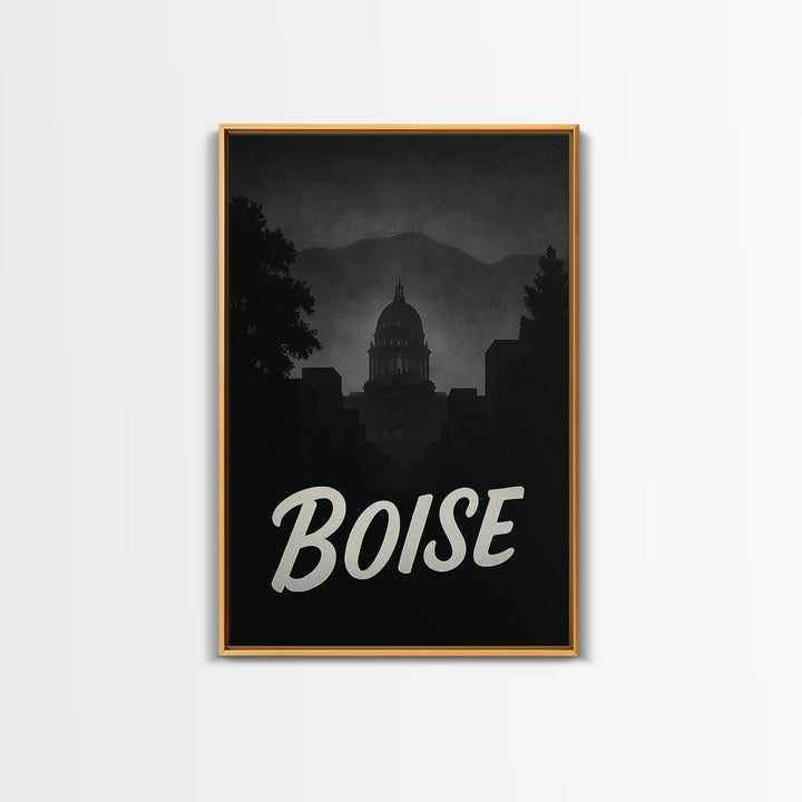 Boise Idaho Travel Poster, Canvas Print, Night Street Poster Art, Boise Wall Art, City Illustration, Travel Wall Art, Travel Wall Decor