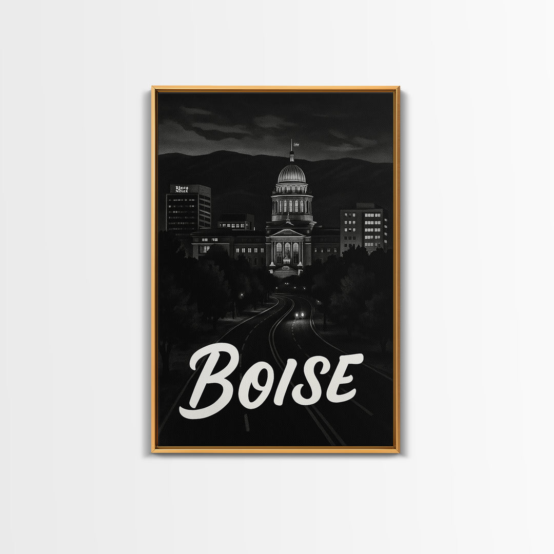 Boise Travel Poster, Canvas Print, Black And White Travel Art, Boise Travel Art, Retro Travel Print, Travel Poster Art, Home Office Decor