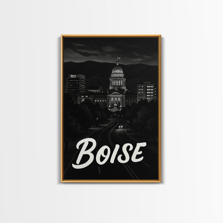 Boise Travel Poster, Canvas Print, Black And White Travel Art, Boise Travel Art, Retro Travel Print, Travel Poster Art, Home Office Decor
