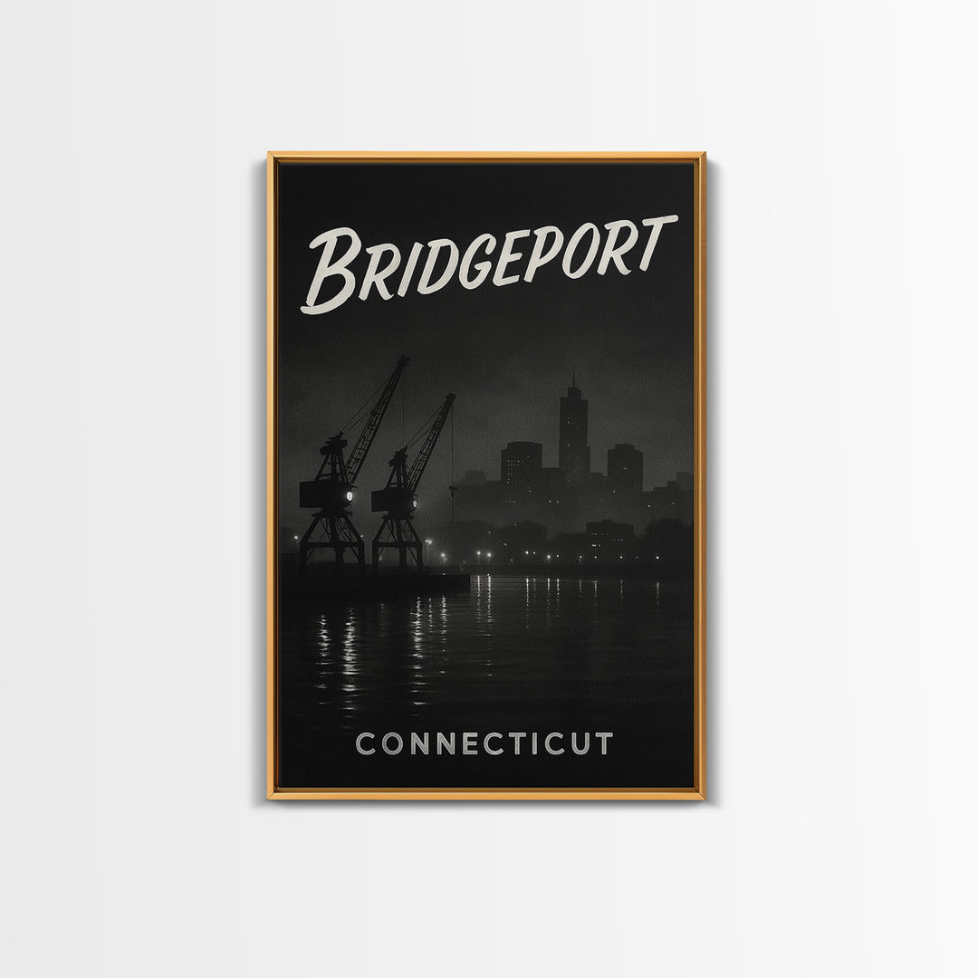 Bridgeport Connecticut Travel Poster, Canvas Print, Vintage Noir Poster Art, Bridgeport Travel Art, Living Room Wall Art, City Travel Prints