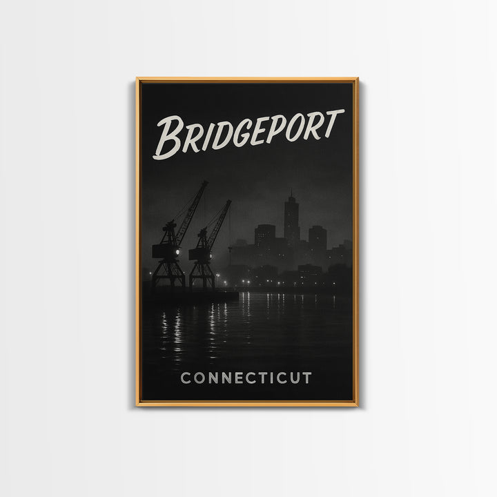 Bridgeport Connecticut Travel Poster, Canvas Print, Vintage Noir Poster Art, Bridgeport Travel Art, Living Room Wall Art, City Travel Prints