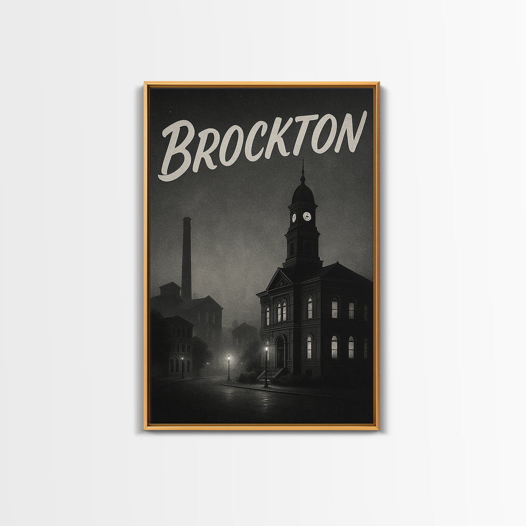 Brockton Massachusetts Travel Poster, Canvas Print, Vintage Noir Poster Art, Brockton City Art, Travel Prints, Travel Wall Art, Art Print