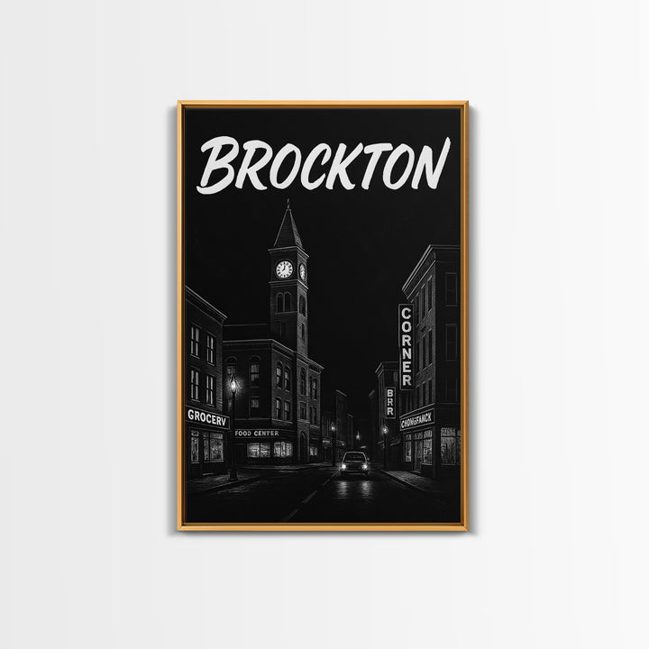 Brockton Travel Poster, Framed Canvas Print, Dark Moody City Wall Art, Brockton Wall Art, Travel Art Print, Fine Art Print, Landscape Art