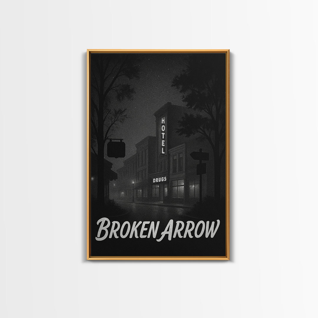 Broken Arrow Oklahoma Travel Poster, Canvas Print, Black And White Travel Art, Broken Arrow Wall Art, Travel Print, Vintage Travel Art