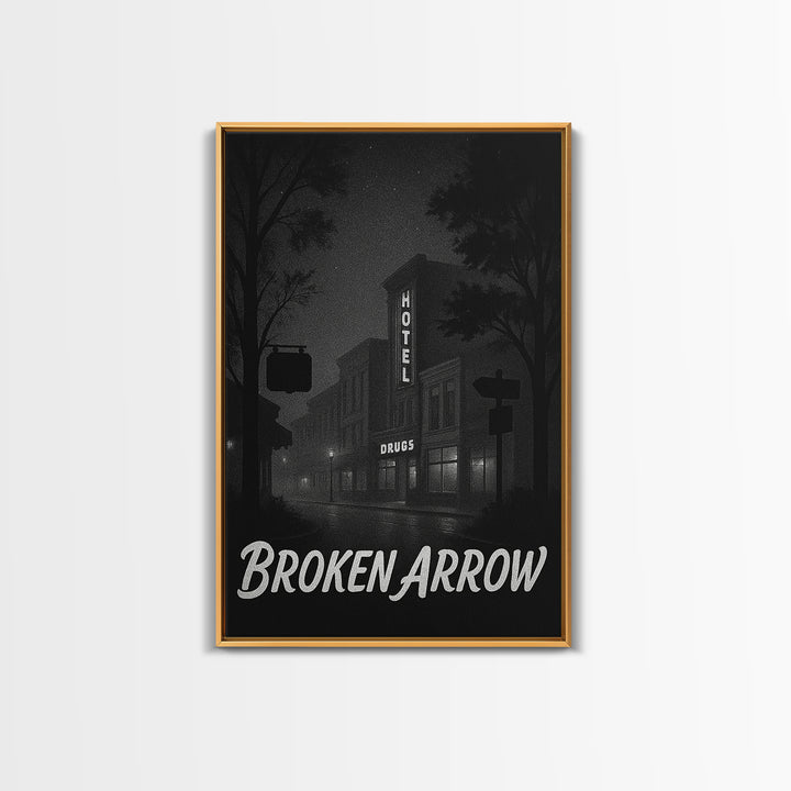 Broken Arrow Oklahoma Travel Poster, Canvas Print, Black And White Travel Art, Broken Arrow Wall Art, Travel Print, Vintage Travel Art