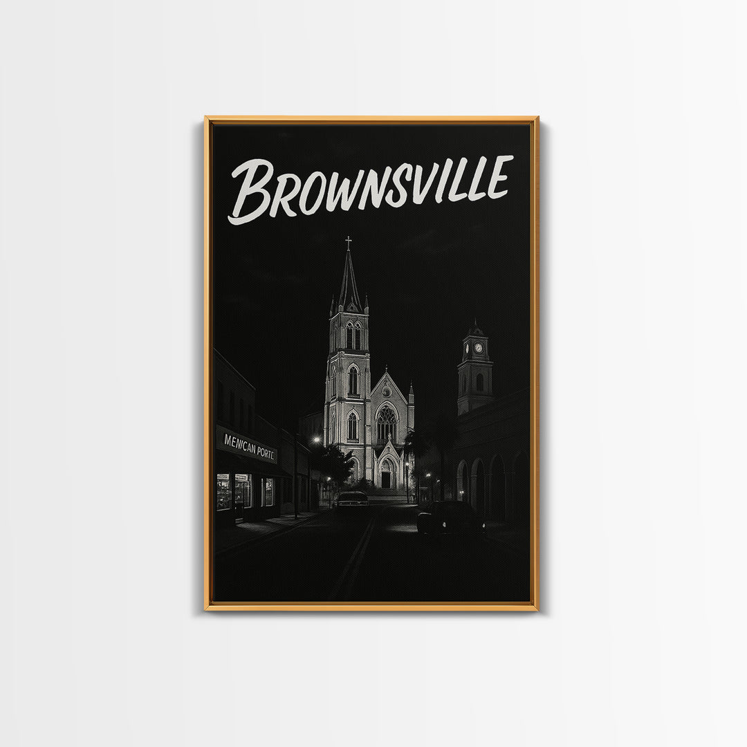 Brownsville Travel Poster, Canvas Print, Dark Moody City Wall Art, Brownsville Poster Print, Home Office Decor, Wanderlust Decor