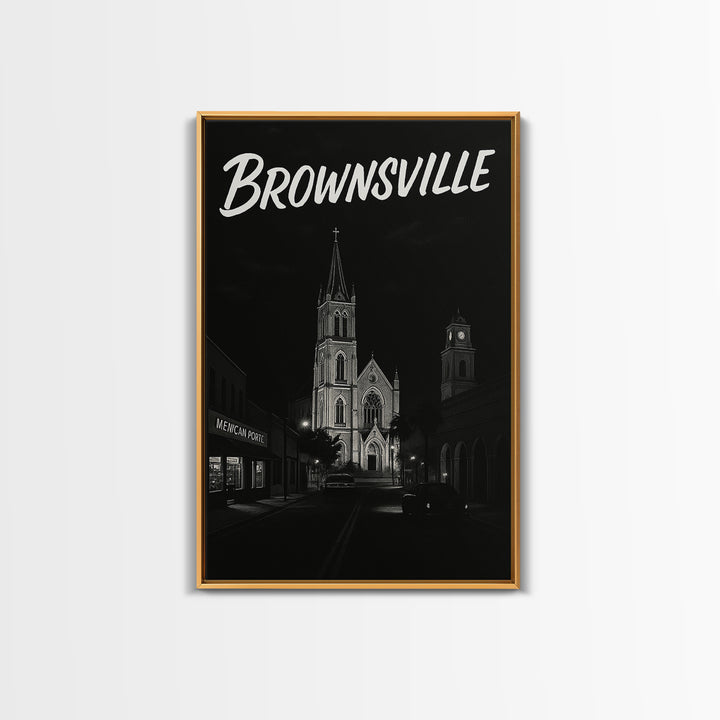 Brownsville Travel Poster, Canvas Print, Dark Moody City Wall Art, Brownsville Poster Print, Home Office Decor, Wanderlust Decor