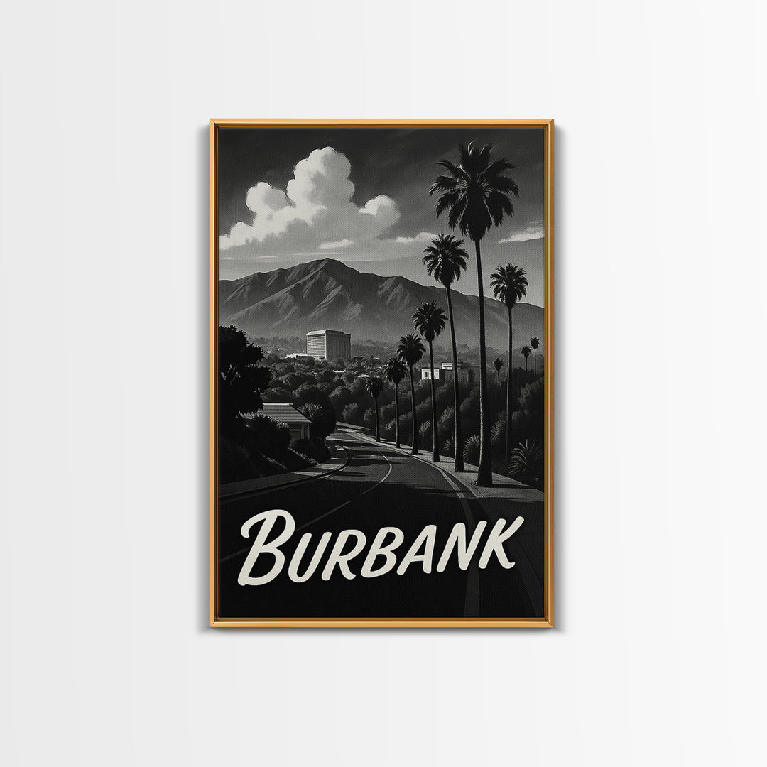 Burbank Travel Poster, Framed Canvas Print, Night Street Poster Art, Burbank City Art, Gift For Travelers, Eclectic Wall Decor