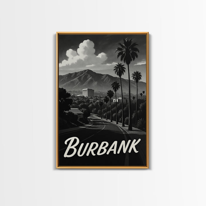Burbank Travel Poster, Framed Canvas Print, Night Street Poster Art, Burbank City Art, Gift For Travelers, Eclectic Wall Decor